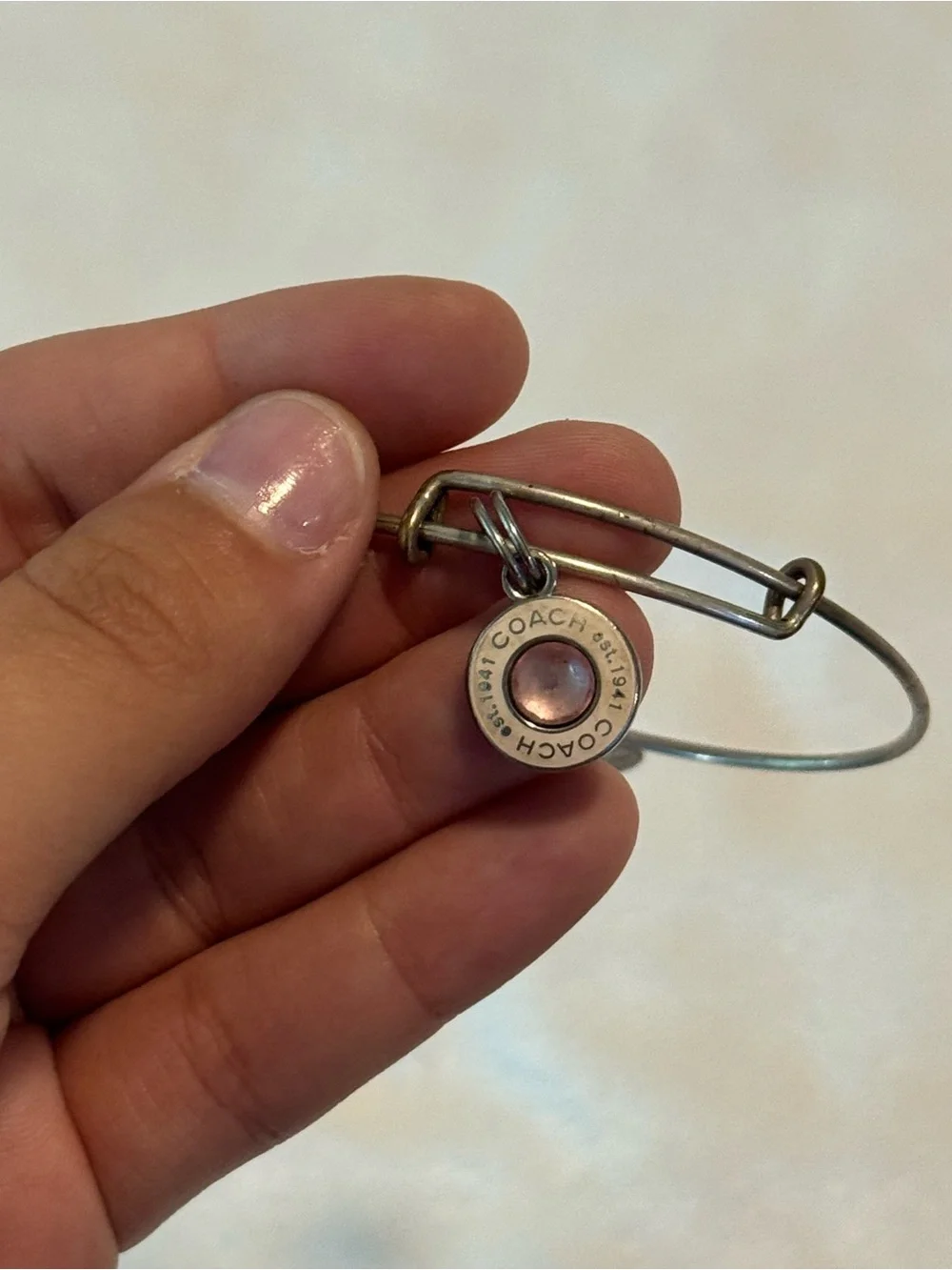 Alex and Ani x COACH Est. 1941 Collaboration Pink Crystal Bangle Bracelet Silver